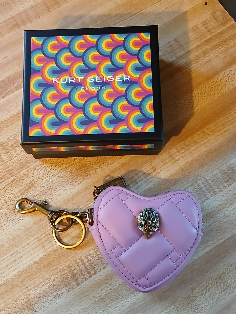 Kurt Geiger NWT/NIB Pink Quilted Heart Keychain/Bag Charm